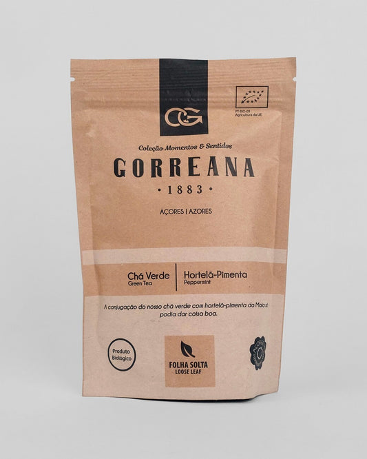 80g Gorreana Green Tea with Peppermint Loose Leaf from Azores - Fresh, Digestive package