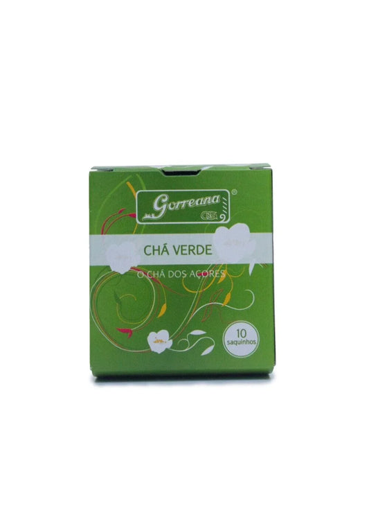 Gorreana Chá Verde green tea box with floral design, containing 10 tea bags from Azores