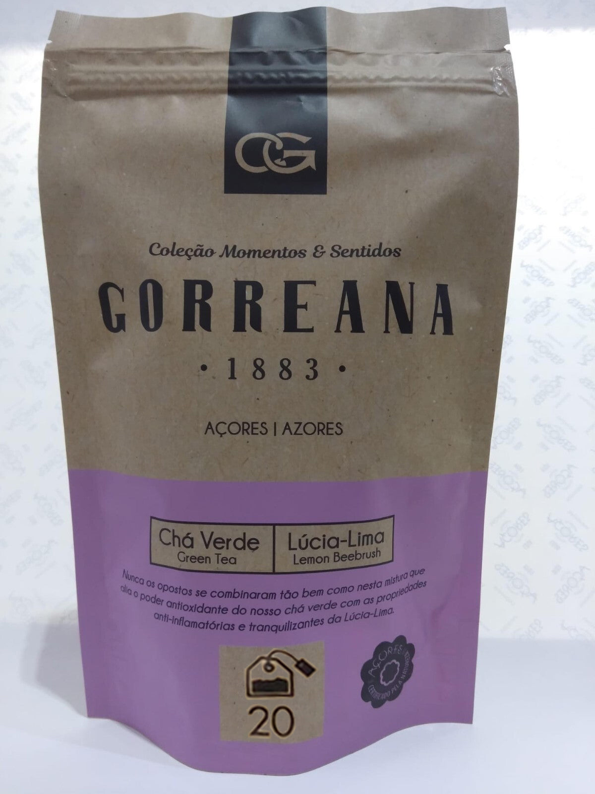 20 Teabags Gorreana Green Tea w/ Lemon Verbena Loose Leaf from Azores Light, Calming & Digestive Blend package