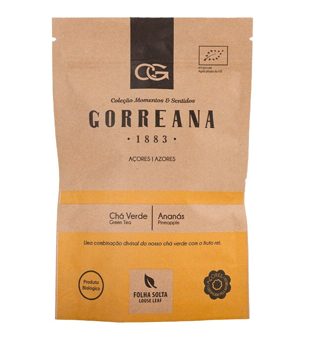 80g Gorreana Green Tea with Azorean Pineapple – Loose Leaf – Fruity & Refreshing package flat