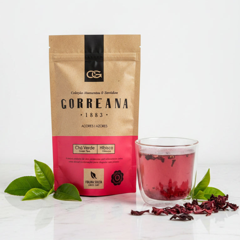 80g Gorreana Green Tea with Hibiscus – Loose Leaf from the Azores – Antioxidant Presentation