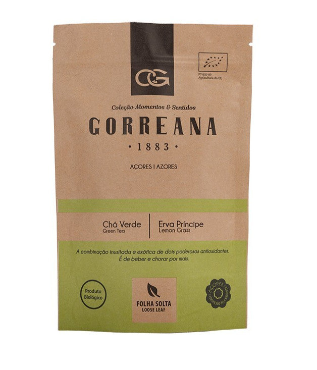 80g Gorreana Green Tea with Lemongrass Loose Leaf from Azores Citrus & Soothing packages flat