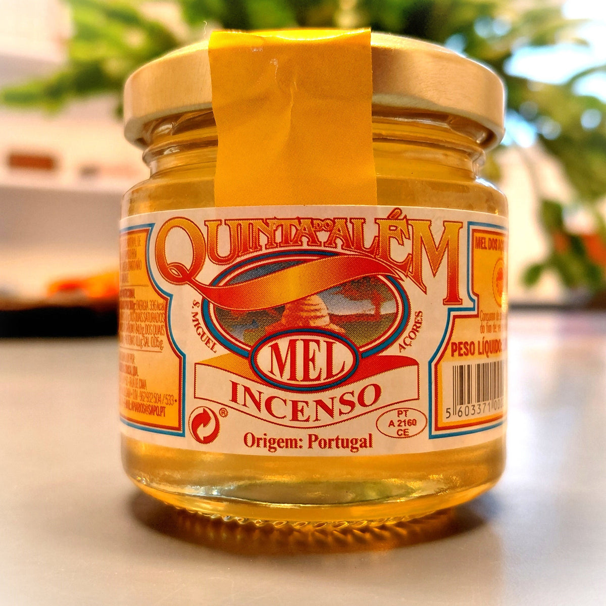 Azores Incense Honey DOP – Quinta do Além – Premium Pittosporum Honey – Glass Jar front label