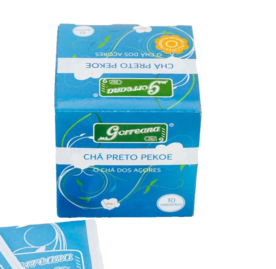 Gift Box - 6 Pack Organic Premium Tea Gorreana Azores (4x100g Loose Leaf + 2x10 Tea Bags) Blue box of Gorreana Chá Preto Pekoe Azores black tea with 10 tea bags