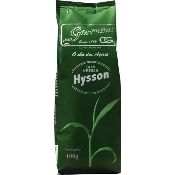Gift Box - 6 Pack Organic Premium Tea Gorreana Azores (4x100g Loose Leaf + 2x10 Tea Bags) Green package of Gorreana Chá Verde Hysson green tea weighing 100g with leaf design