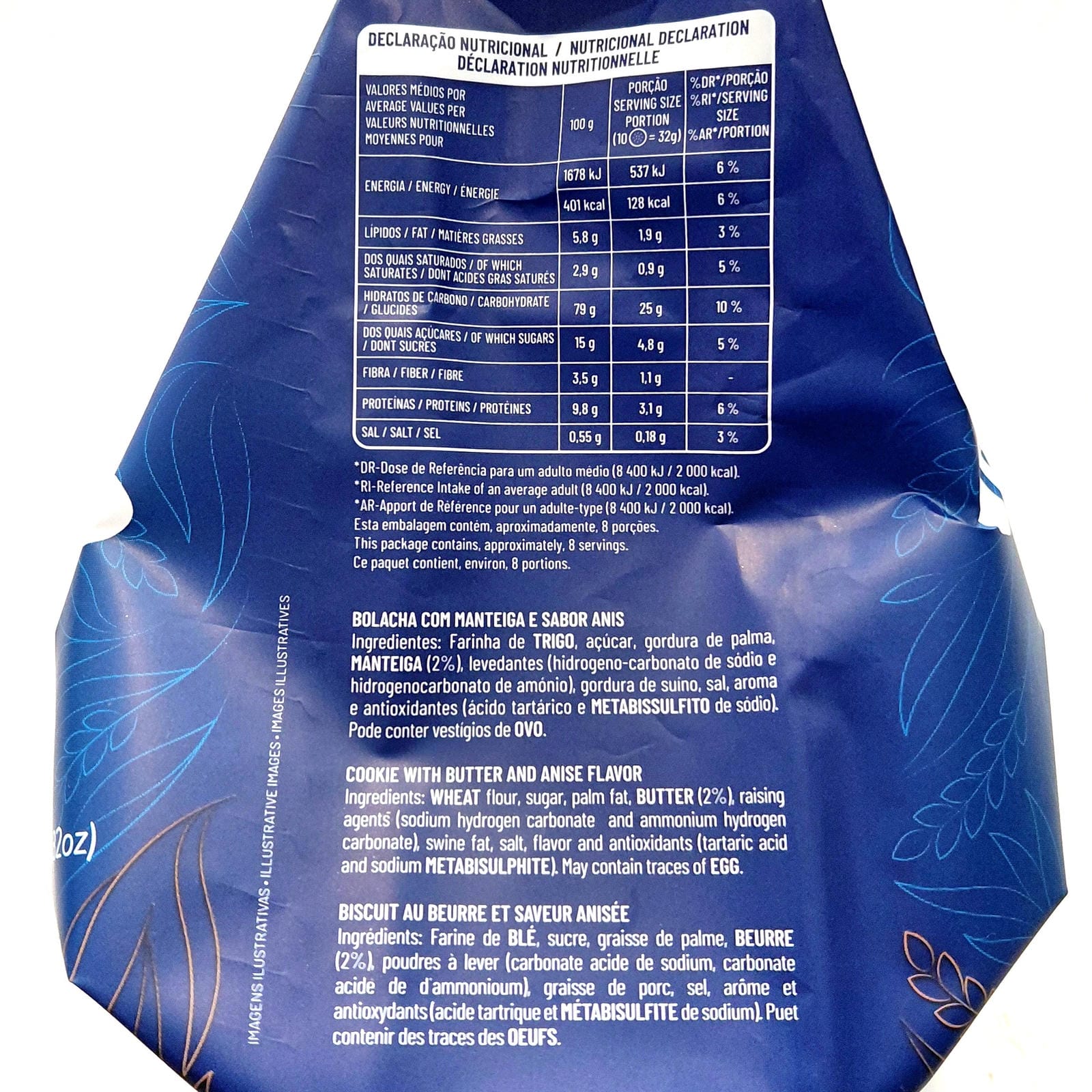 Rural Cookies 250g – Moaçor – Traditional Azores Cookies side info nutritional table