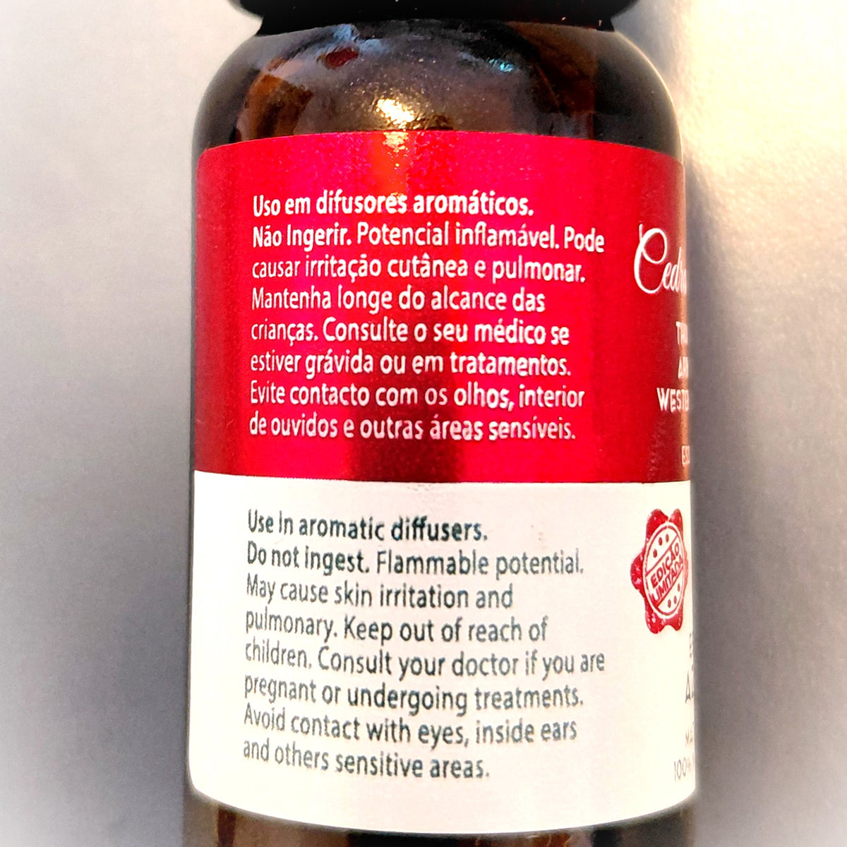 Western Red Cedar Essential Oil – 10ml/100ml Thuja plicata | Essentia Azorica – Azores Glass Bottle warning label