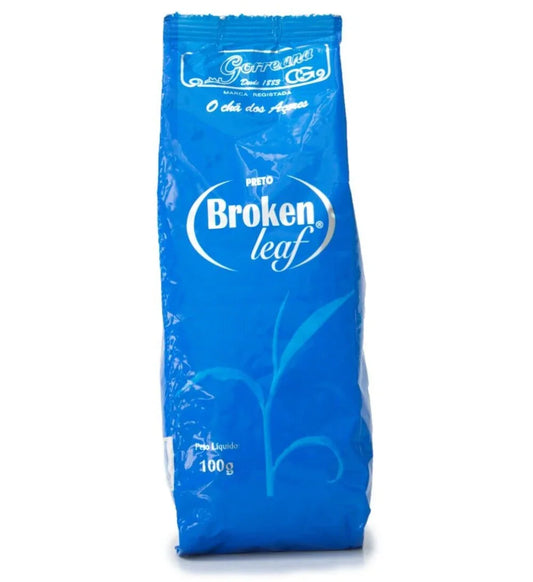 Blue package of Gorrena Broken Leaf Preto black tea, 100g, with white and light blue text