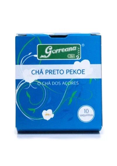 Gorreana Chá Preto Pekoe black tea box from Azores with 10 tea bags in blue packaging
